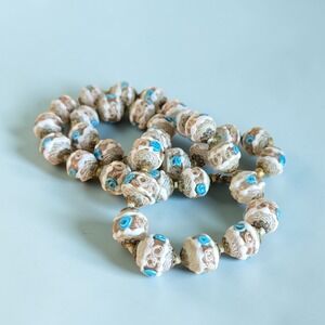 Murano Glass Venetian Wedding Cake Latticino Bead Victorian  Necklace Vtg 19"